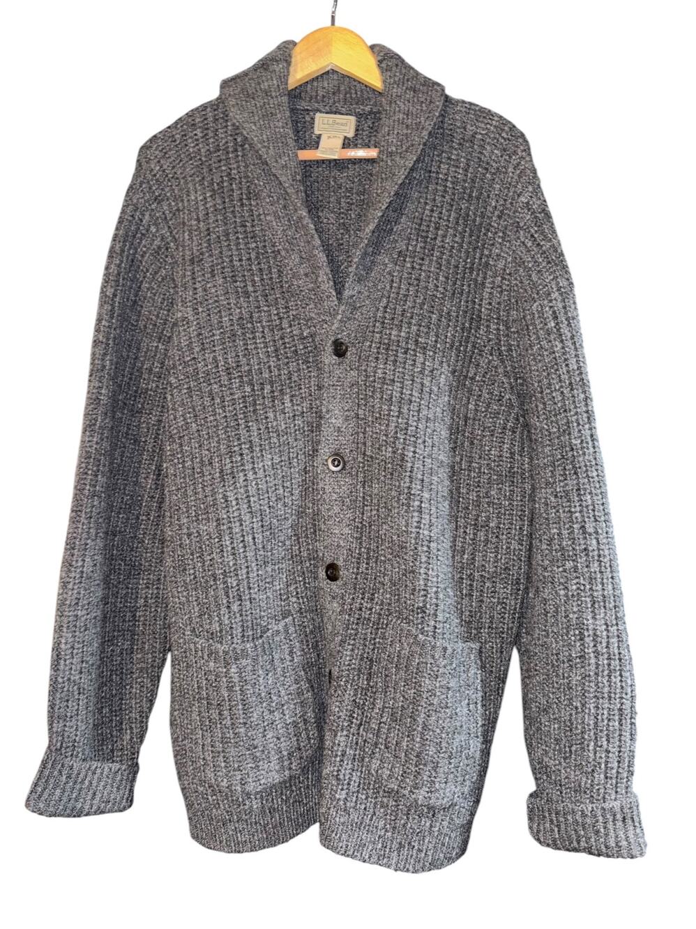 Vintage LL Bean 100% Lambs Wool Cardigan Mens XL Academia Fall Warm Chunky Knit